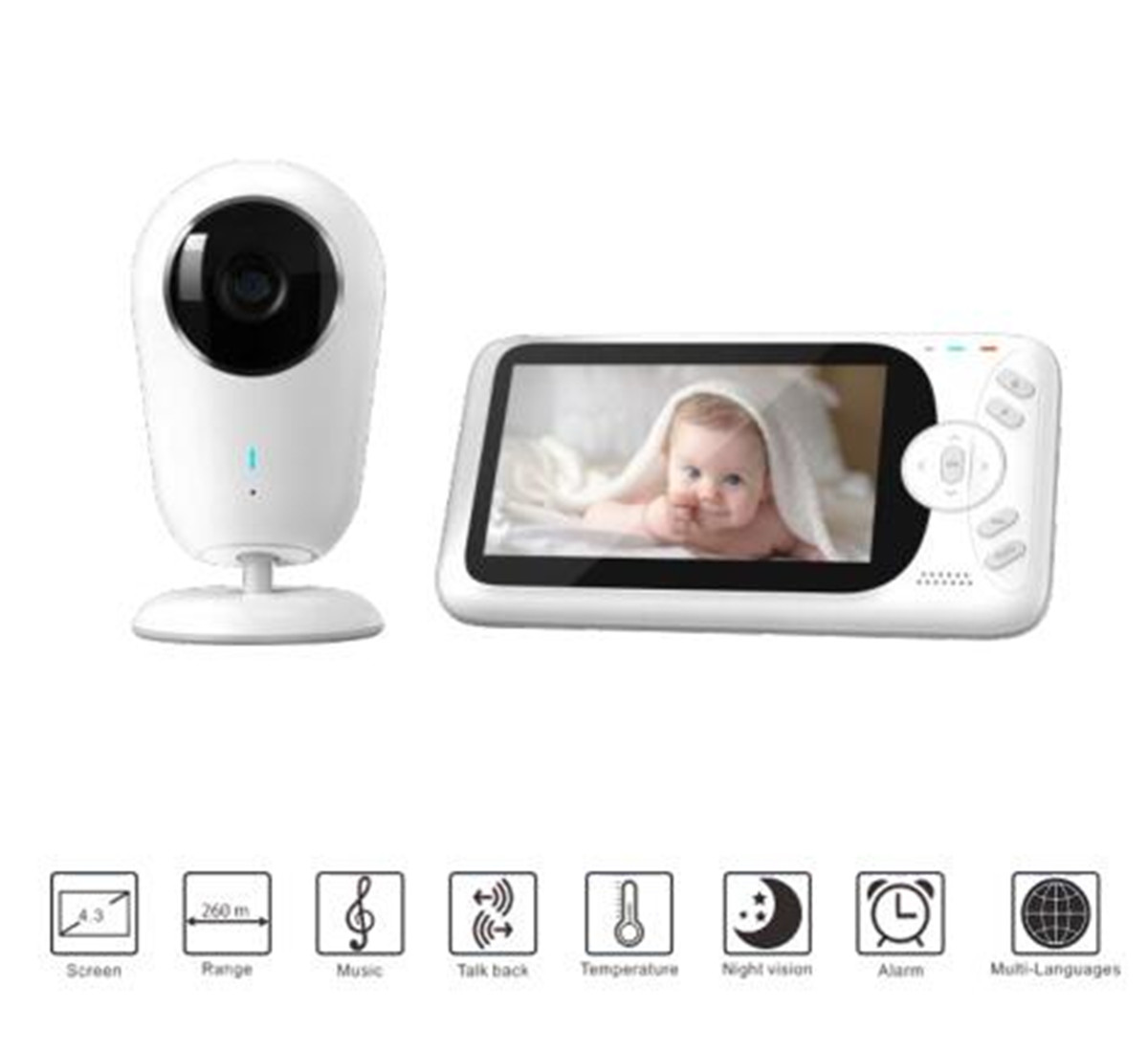 Wireless Baby Monitor - 4.3inch 1080P Full HD Draadloze Babyfoon