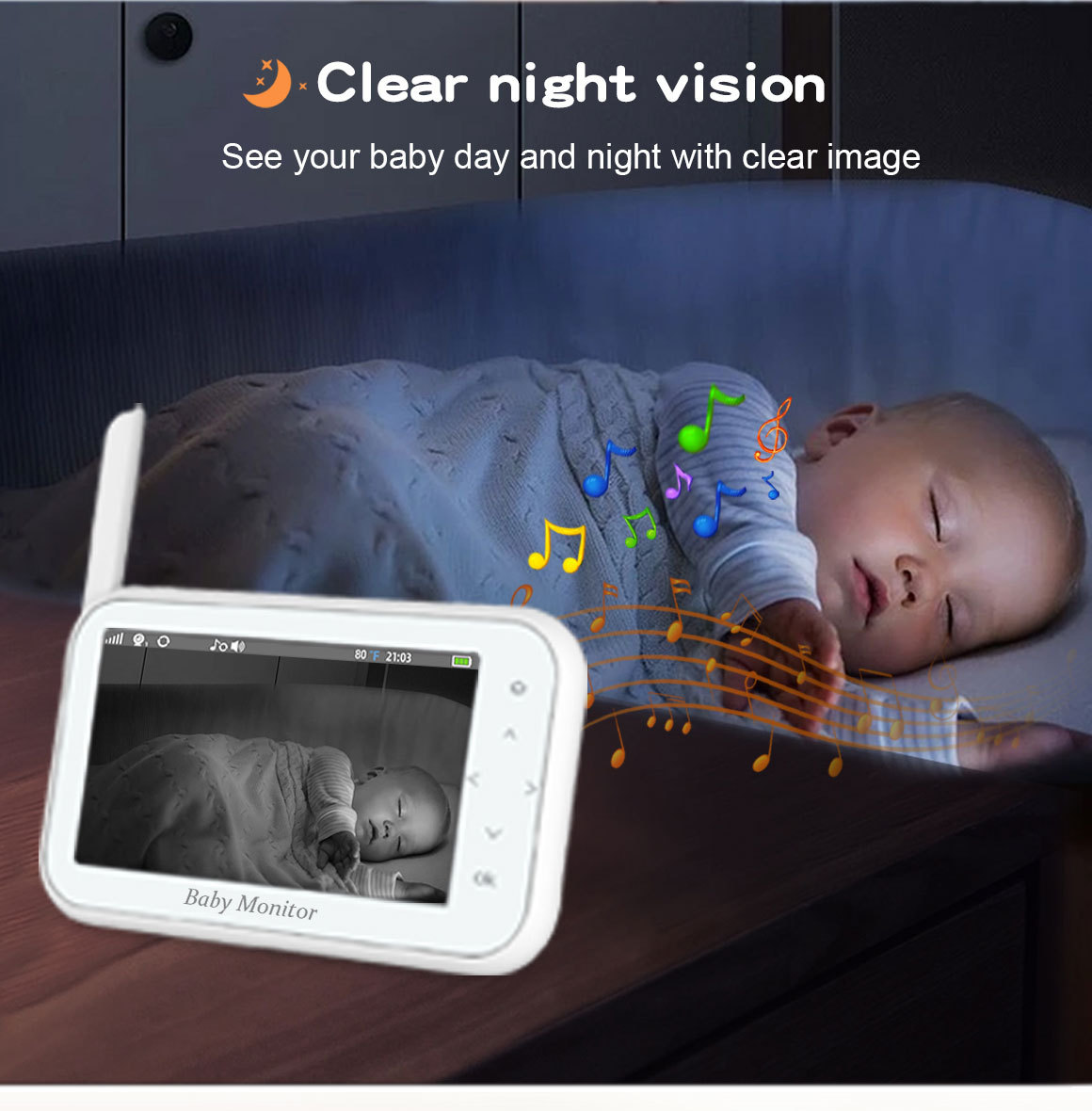 Wireless Baby Monitor - 720P Draadloze PTZ Babyfoon Temperatuurbewaking 4.5Inch