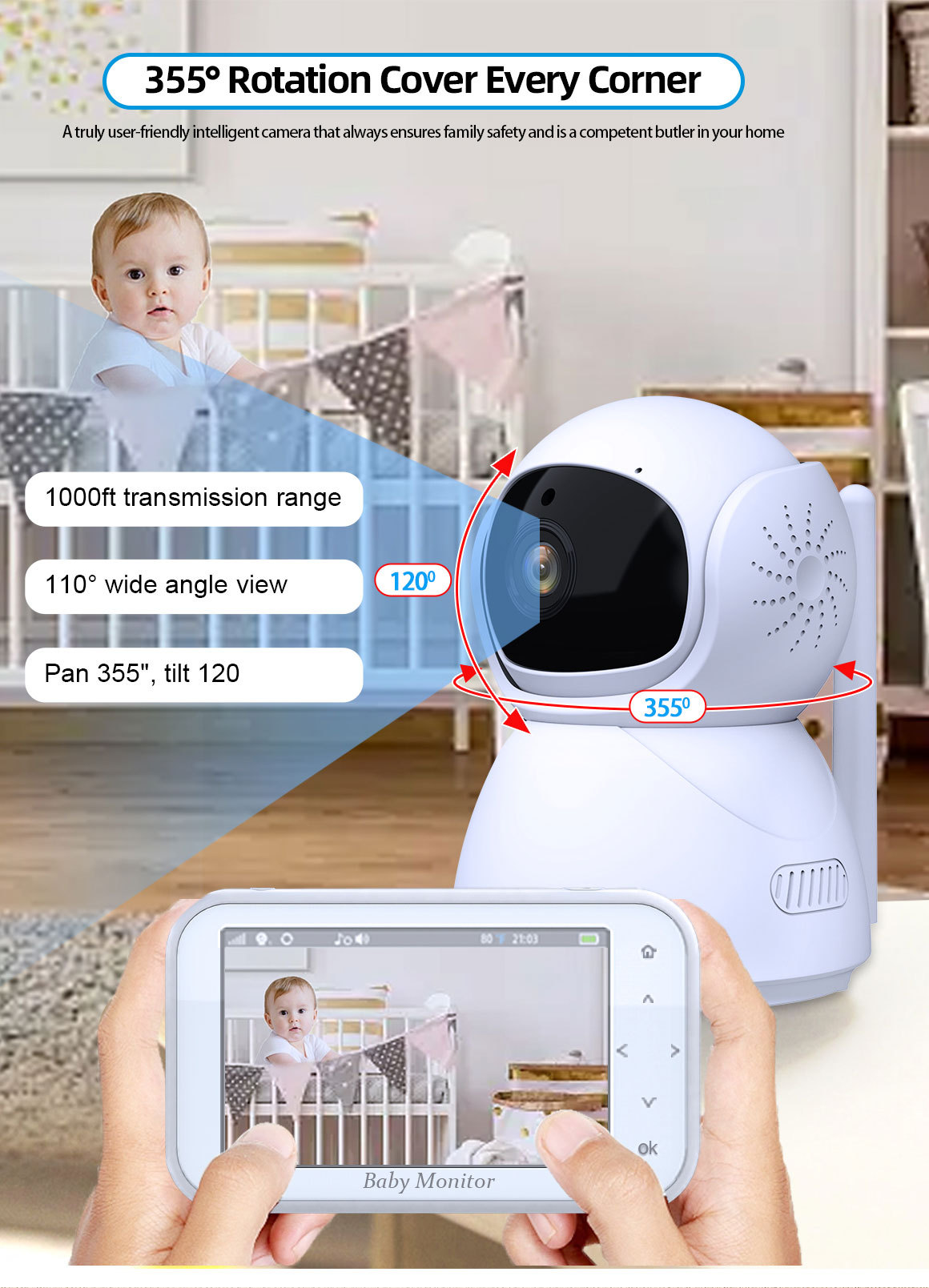 720P Draadloze PTZ Babyfoon Te - Wireless Baby Monitor recensie en prijs